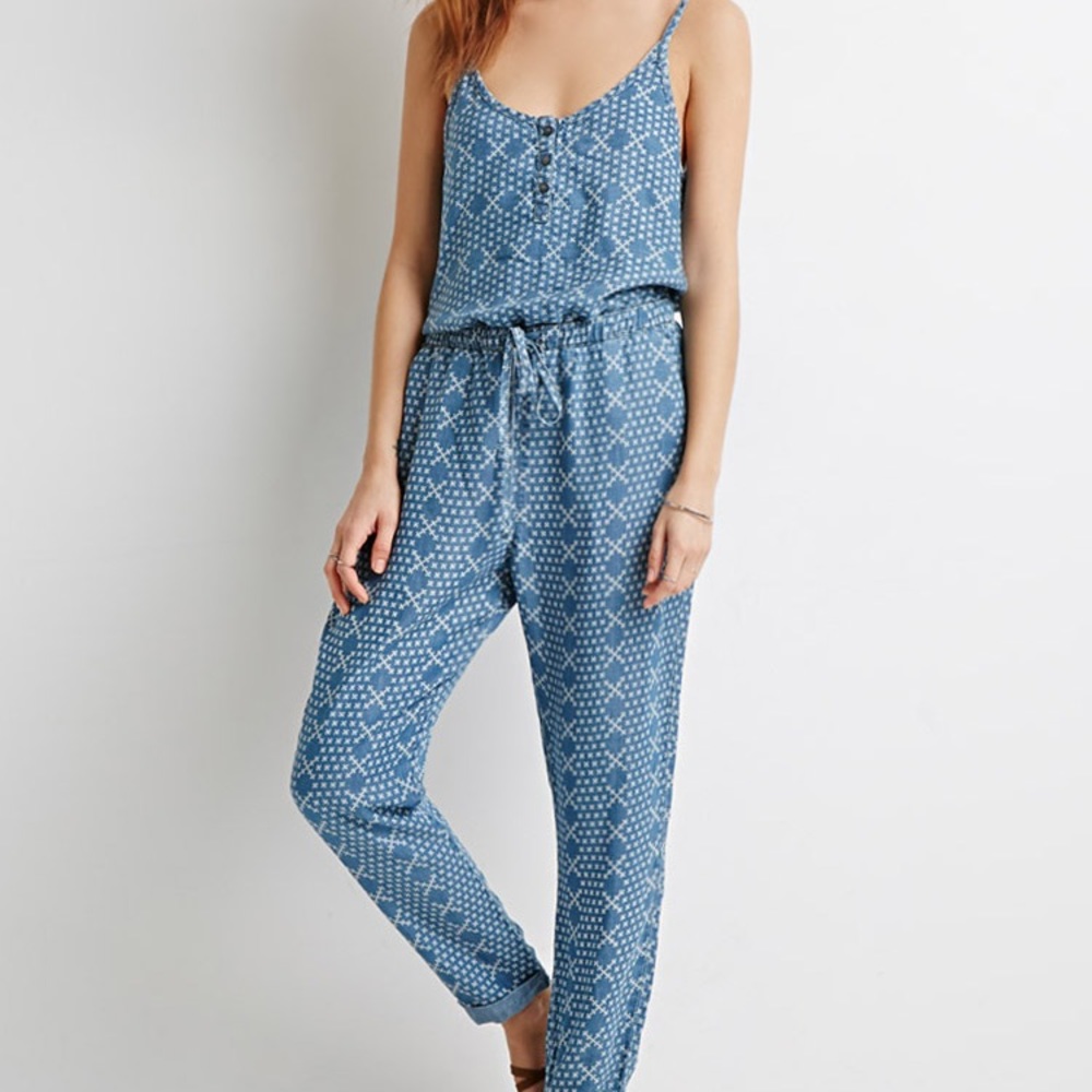 Light Chambray Tie Waist Jumpsuit